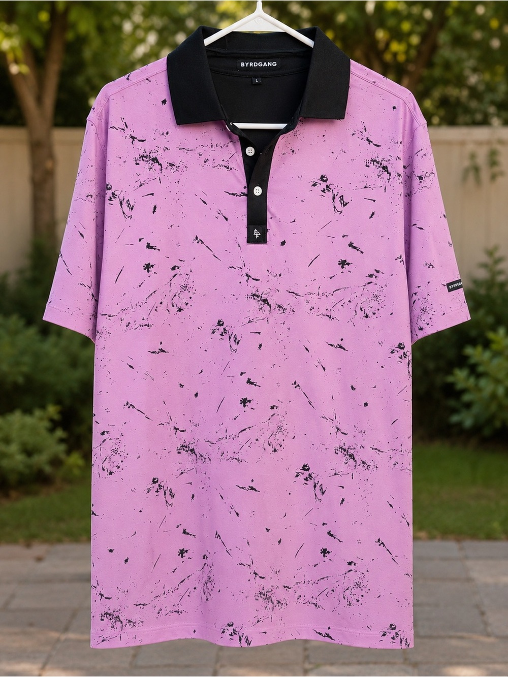 Men's Byrdgang Golf Polo Pink Marble-Print Polo Shirt
